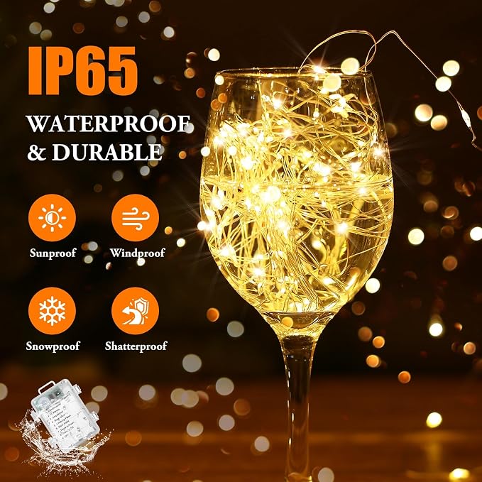4-Pack 132FT 400LED Fairy Lights, Battery Operated String Lights with Timer & Remote, 8 Modes, Waterproof Twinkle Lights for Indoor Outdoor Bedroom Wedding Decor, Warm White(33FTx4)