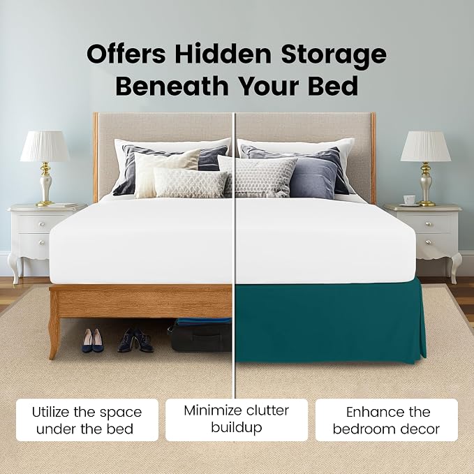 Twin Bed Skirt, Hides Under-Bed Storage 15 Inch Drop, Pleated, Teal | Easy Fit Design, Shrinkage & Fade Resistant, Hotel Style, Microfiber Durable Fabric, Machine Washable