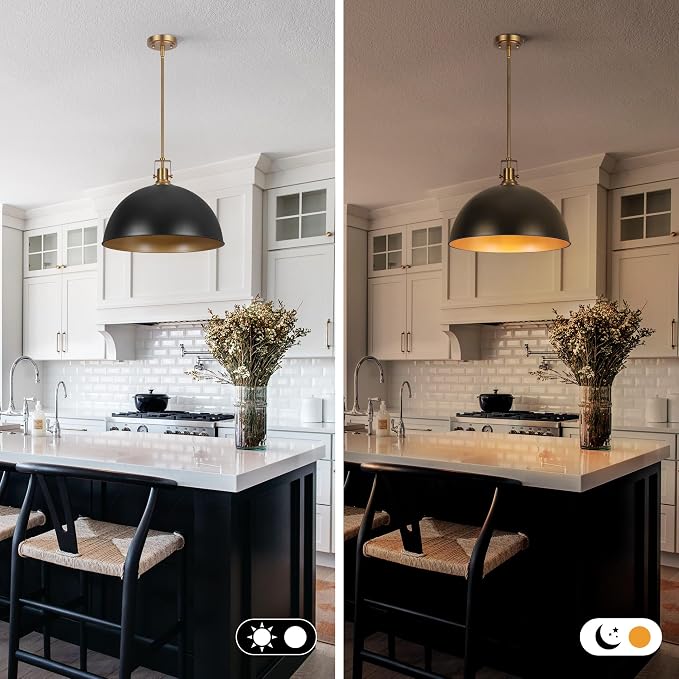 LamQee 18 Inch Black and Gold Large Pendant Light Kitchen Island, Farmhouse Modern Dome Pendant Light Fixtures Ceiling Hanging Lighting Chandelier for Dining Room Over Table, Bar, Hallway, Entryway