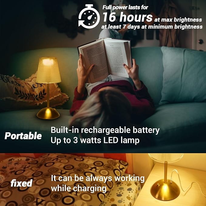 Cordless Rechargeable Metal Table Lamp, Cube Shade, Gold | 4000mAh Battery Operated, 3 Color Modes, Dimmable LED Touch Beside Ambient Light, Portable for Bedroom Restaurant Outdoor