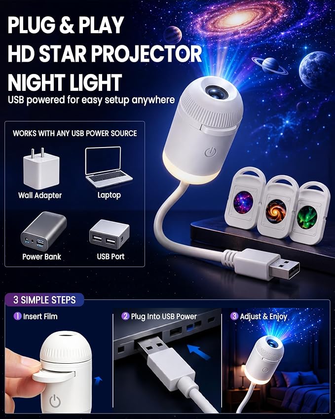 Galaxy Projector Night Light, 2-in-1 Holographic Star 5d Ocean Projector Plug and Play hd Star Smart Dynamic Ceiling Projectors Lamp 360° Space Starry Sky USB Projection