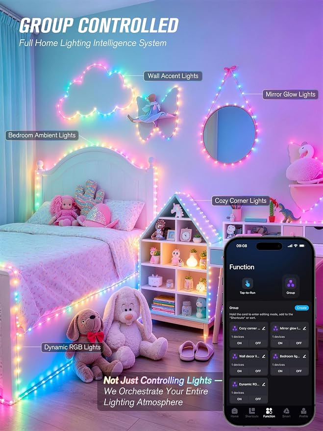 JMEXSUSS Smart RGB Fairy Lights, 33FT 100 LED Color Changing String Lights | USB Lights for Bedroom Christmas Party Wedding Classroom Decor, Copper Wire, APP & Voice Control, Music Sync, Group Control