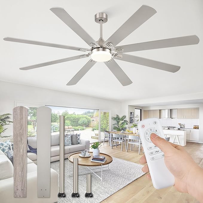 Fanbulous 80 Inch Outdoor Ceiling Fans with Lights,Nickel | Modern,6 Speeds,3CCT,Timer,Remote Control,Quiet Reversible DC motor,Large,8 Double-sided Blades,Easy Installation