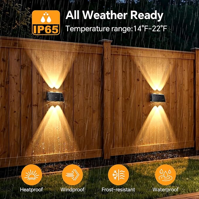 LANSOW Solar Fence Lights Outdoor 16 Pack, Fence Lights Solar Powered Waterproof, 10-Mode Warm/Cool/Neutral White & RGB, Up-Down Led Wall Lights Dusk to Dawn Decor for Yard, Deck, Patio, Pool, Railing