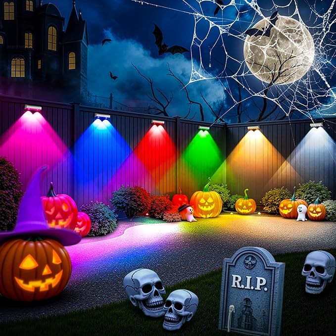 SOLPEX Solar Fence Lights Outdoor, 9 Fixed Colors ＆ Color Changing Fence Solar Lights Outdoor Waterproof IP65, LED Deck Lighting for Backyard Wall Step Patio Railing Pool Porch (12 Pack)