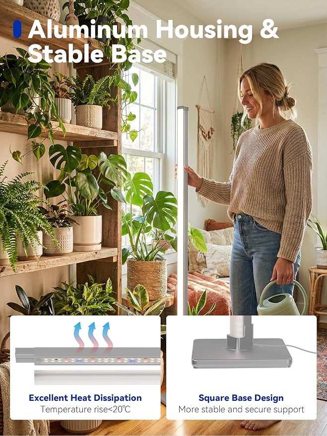 Vertical Grow Light for Indoor Plants, 60in LED Standing Lamp | 36W Full Spectrum Plant Lights with Auto Timer, 268 LEDs Dimming and 3 Light Modes for Wide Coverage Area in Indoor Gardens
