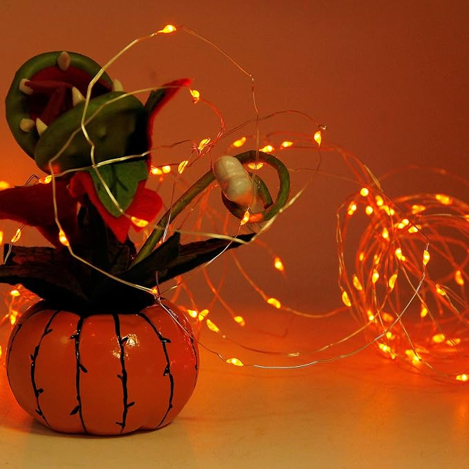 Twinkle Star LED String Light, 5 Inches, Orange, 1 Pack | Battery Operated, Waterproof, Remote & Timer, 8 Lighting Modes, Indoor Outdoor Halloween Wedding Party Decorations