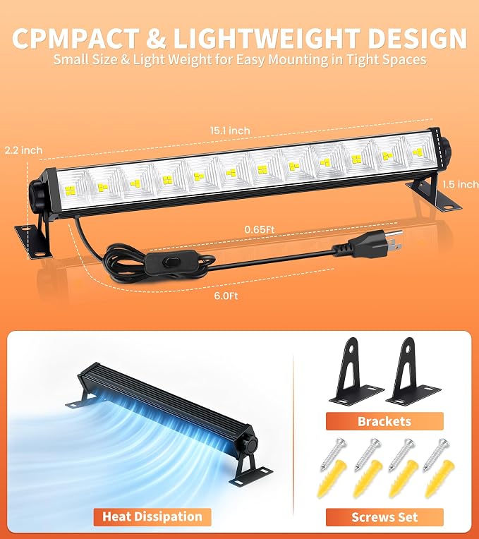 TigQiang 2 Pack 28W LED Shop Light, Plug in Garage Light, LED Work Light | 5400 Lumens, 6.0 Foot Power Cord and Switch, 6000K Daylight White for Workshop, Warehouse, Yard, Workbench, Basement