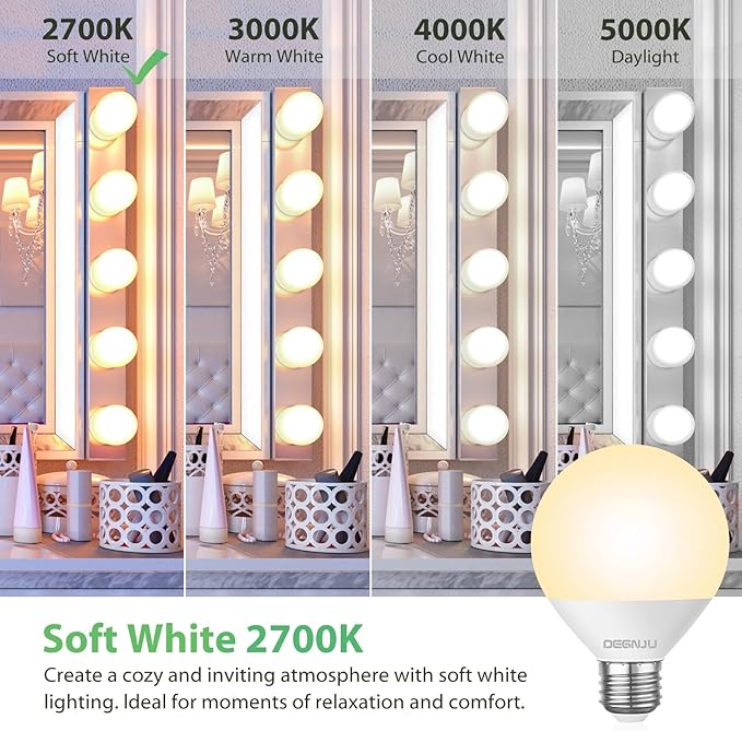 LED Vanity Light Bulbs, 60W Equivalent, Bathroom Light Bulbs 2700K Soft White, 800 Lumens, G25 Globe Bulb for Makeup Mirror, Round Shape, 7W, 120V, Non-Dimmable, 12 Pack
