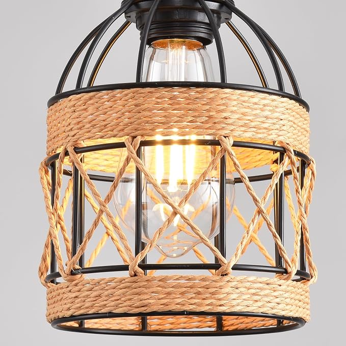 Farmhouse Pendant Light Fixture, Black Pendant Lights for Kitchen Island Industrial Lantern Pendant Light Fixtures with Light Shade, Adjustable Height Hanging Pendant Lighting