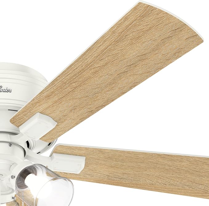 Hunter 52 inch Indoor Ceiling Fan with LED Lights and Pull Chain - Low Profile Flush Mount White Ceiling Fan, 5 Blades, For Bedroom, Living Room, or Kitchen, Quiet - Crestfield 54207, Fresh White | with LED Lights and Pull Chain, Low Profile Flush Moun...