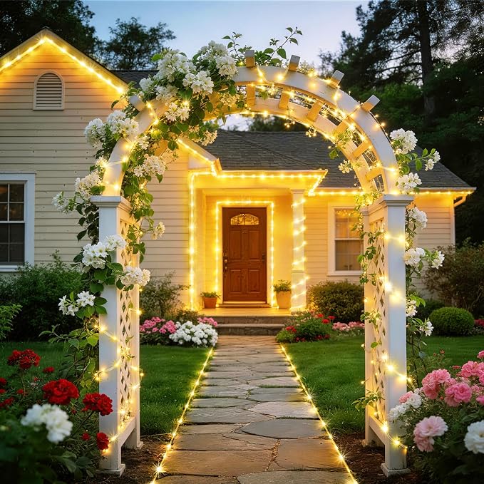 KNONEW Solar Rope Lights Outdoor 300LED 50FT Solar String Lights Outside Waterproof with Modes Clear Thin Tube for Pool Tree Patio Garden Fence Camping Yard Deck Trampoline（Warm White）