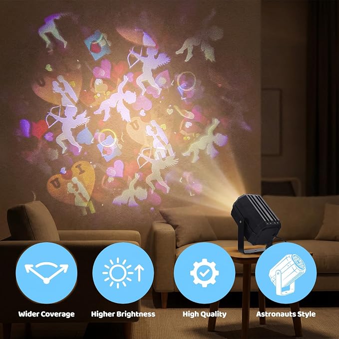 Love Heart Projector Light - 270° Adjustable Night Light Projects Love and Angels, Bedroom Decor for Kids, Ideal Birthday Gift for Boys and Girls
