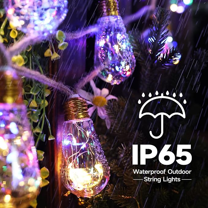 Solar Outdoor String Lights, 20Ft Vintage Rope Hemp Solar Patio Lights | Waterproof Multicolor Solar Powered String Lights With 8 Modes 16 Shatterproof Bulbs for Garden Fence Stairs Balcony Bistro