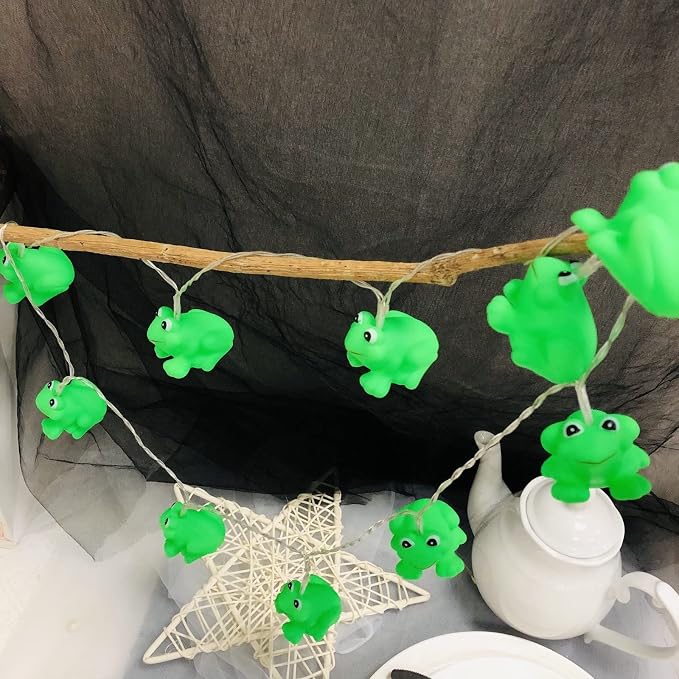 Cute Frog Night Lights Green Frogs String Light Battery Operated Farmland Animal Garland Lamp for Bedroom Holiday Christmas Decortion
