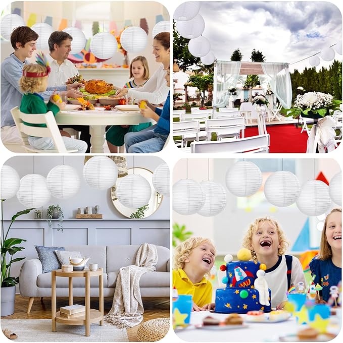 Treela 30 Pack White Chinese Japanese Paper Lanterns Decorative Hanging Ball Round Paper Lantern Lamps for Wedding Birthday Party Home Decorations(12 Inch)
