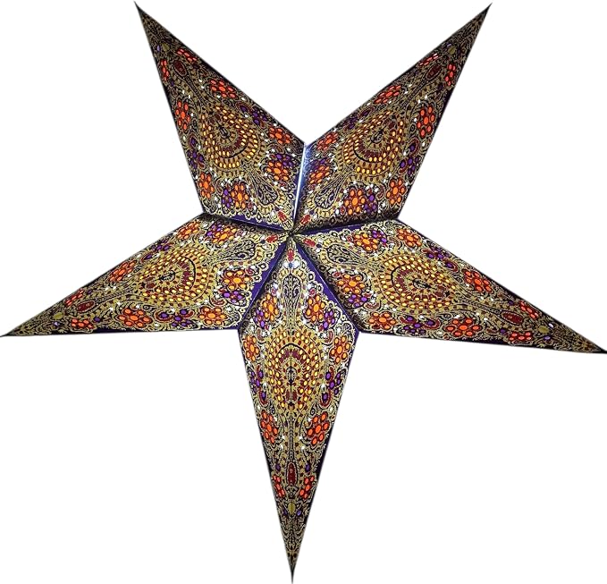 Lantern Lampshade Paper Star Light Shades Large 60cm Hanging Decorations for Christmas Wedding Home Decoration Birthday Party Foldable 5 Pointed Star (Purple, Creme)