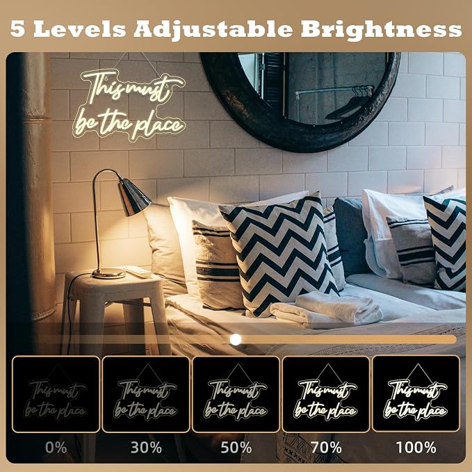 This Must Be The Place Neon Sign Warm White Letter Led Signs for Wall Decor Usb Word Light Up Signs for Bedroom Salon Man Cave Beer Home Bar Wedding Birthday Party Decor Gifts