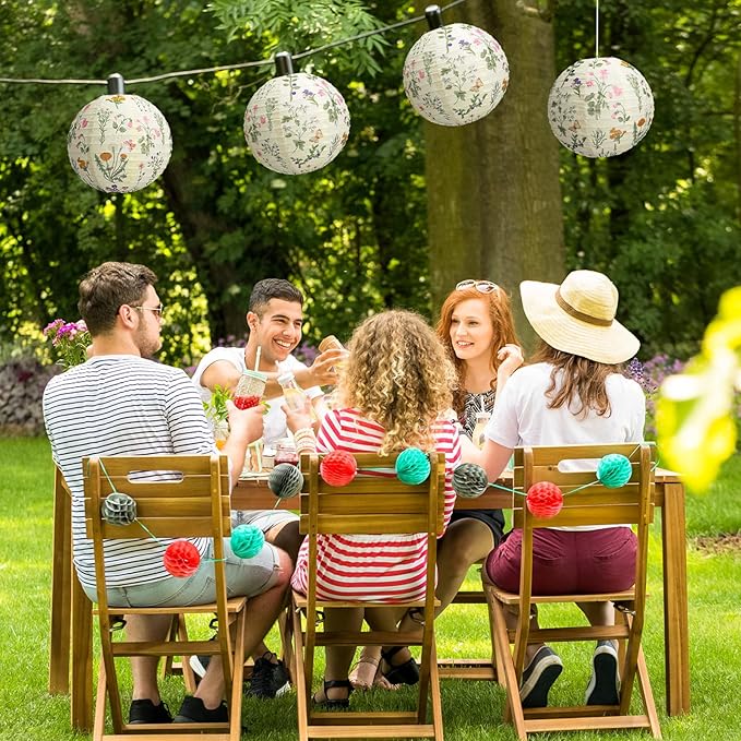 Honoson 12 Pcs Floral Paper Lanterns Tea Party Decorations Flower Wildflower Butterfly Spring Birthday Party Decoration Flower 10 Inch Hanging Round Paper Lantern for Wedding Bridal Shower Baby Shower