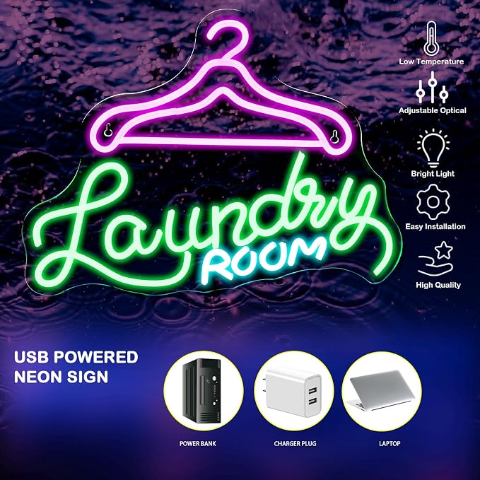 Laundry Room Neon Sign Wall Decor, Neon Sign Light for Wall, Neon Wall Decor, Led for Home Laundromat Wash Room Shower Room Gift