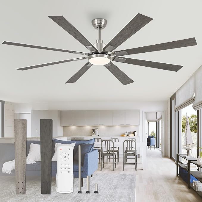 ZMISHIBO 72” Modern Ceiling Fan with Light, Remote Control, Brushed Nickel | High CFM Powerful Airflow, Quiet DC Motor, 24W 3 CCT LED, Indoor/Covered Outdoor, Dual-Finish, Damp Rated