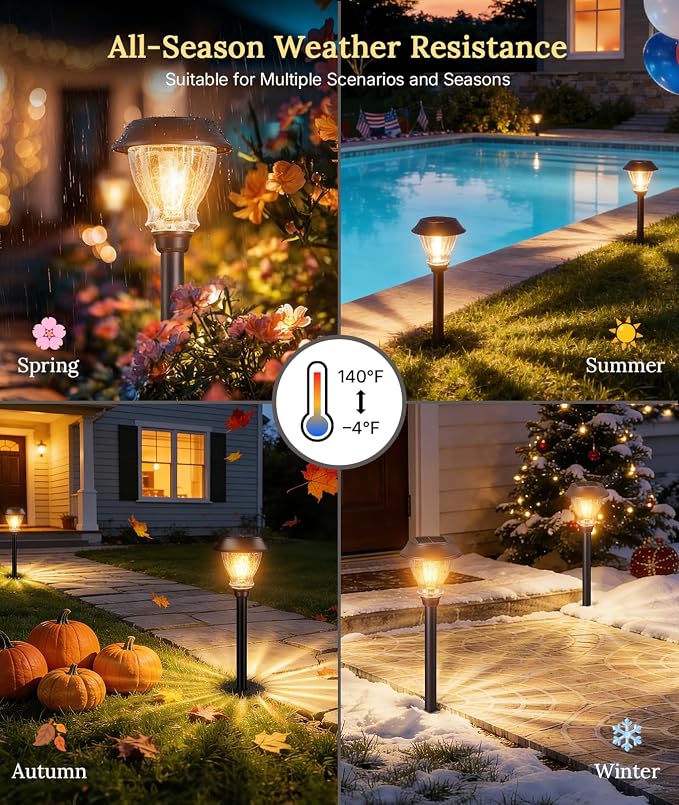 XMCOSY+ Solar Pathway Lights Outdoor, 6 Pack Warm White Landscape Lighting | Crackled Glass Solar Garden Lights, IP65 Waterproof, Soft 2700K LED, Auto On/Off Landscape Lights for Path, Yard, Walkway