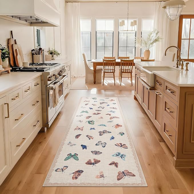 GarveeHome Butterfly Area Rug 2x6, No Slip Washable Rug, Modern Bedroom Rug Under Bed Ultra Carpet, Low-Profile Rugs for Living Room Bedroom Dining Room, Apricot
