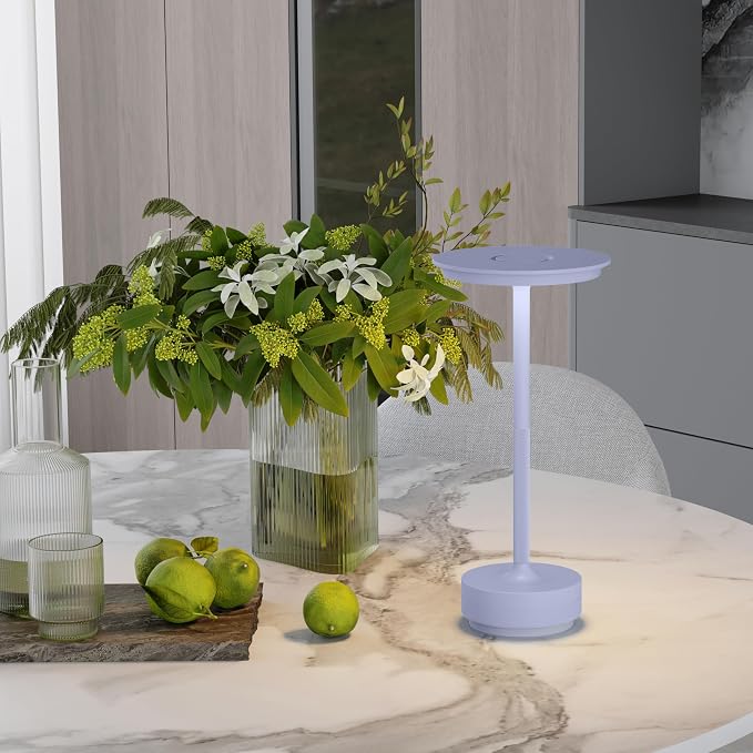 TBBGA 2 Pack Rechargeable Table Lamps Cordless, 5000mAh Outdoor Table Light | 3 Color Stepless Dimming Portable LED Table Lamp with Memory Function, for Home/Dinner/Patio/Restaurant.(Light Purple)