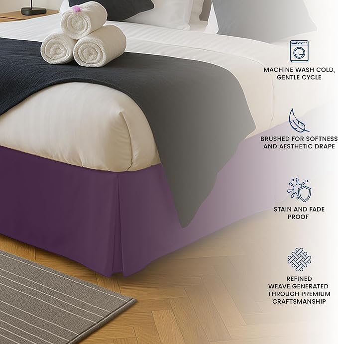 Queen Bed Skirt, Hides Under-Bed Storage 16 Inch Drop, Pleated, Purple | Easy Fit Design, Shrinkage & Fade Resistant, Hotel Style, Microfiber Durable Fabric, Machine Washable