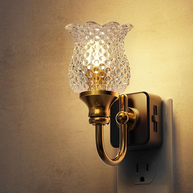 L LOHAS LED Night Light,Decor Night Lights Plug into Wall | 3000K Soft White LED Floral Night Lights with Auto Sensor, 0-100lm Adjustable Brightness, for Hallway Bedroom Stairway