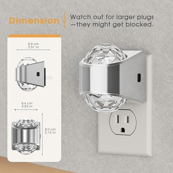 Night Light Plug into Wall, Color Changing Night Light for Kids | 3CCT Diamond Design Nightlight Projector, Dusk to Dawn Sensor for Nursery Bathroom Bedroom Gaming Room Decor Gift