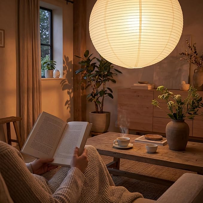 Nogy Paper Lantern Lamp Japanese Style Pendant Light - Off White Rice Hanging Paper Lamp Shade with Cord (Hardwired, 23.5 in)