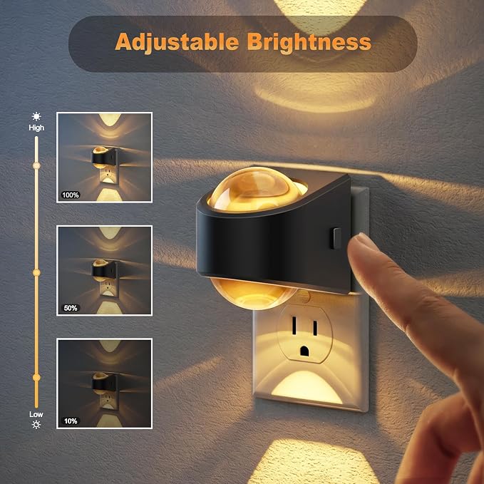 JandCase Night Lights Plug into Wall,3000K Warm White Projector Night Light | Dusk to Dawn Sensor Night Light Plug in, Dimmable Night Light with Brightness Memory for Bedroom Hallway Stair Nursery