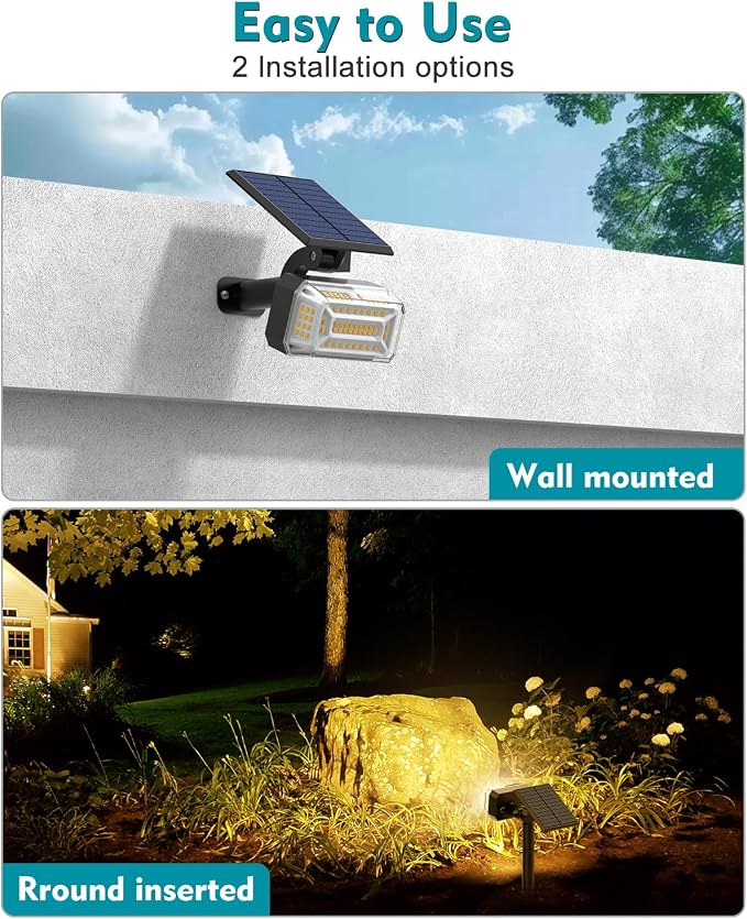 102 LEDs Solar Spot Lights Outdoor, 6 Pack Warm White Solar Spotlights | 4 Modes, Waterproof IP65, Adjustable Light & Panel Landscape Flood Powered Lights for Yard Garden Pathway Wall
