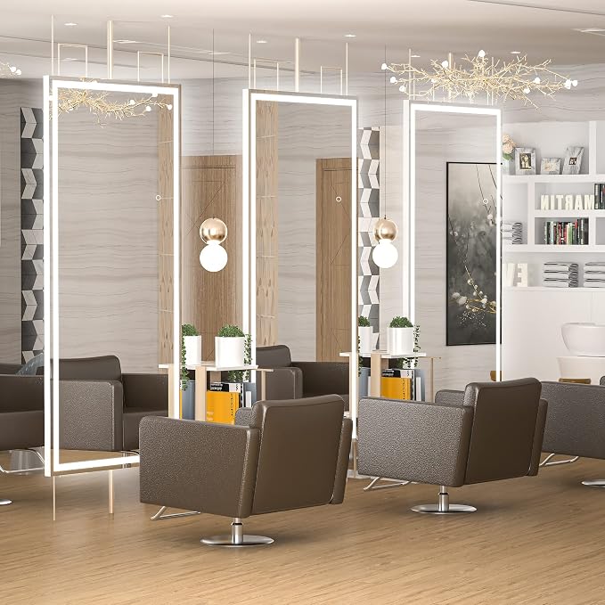 Hasipu Full Length Mirror with Lights, 71" x 32" LED Lighted Floor Standing, Full Body Dressing Hanging Mounted Mirror, Tempered Glass, Square White