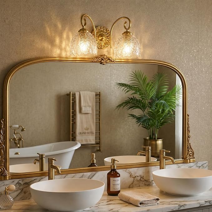 Hamilyeah Gold 2-Light Vanity Bathroom Light Fixtures Over Mirror, Vintage Vanity Lights Wall Sconce Light Fixture for Bathroom Vanity, Bedroom, Hallway, Farmhouse Bathroom Lighting