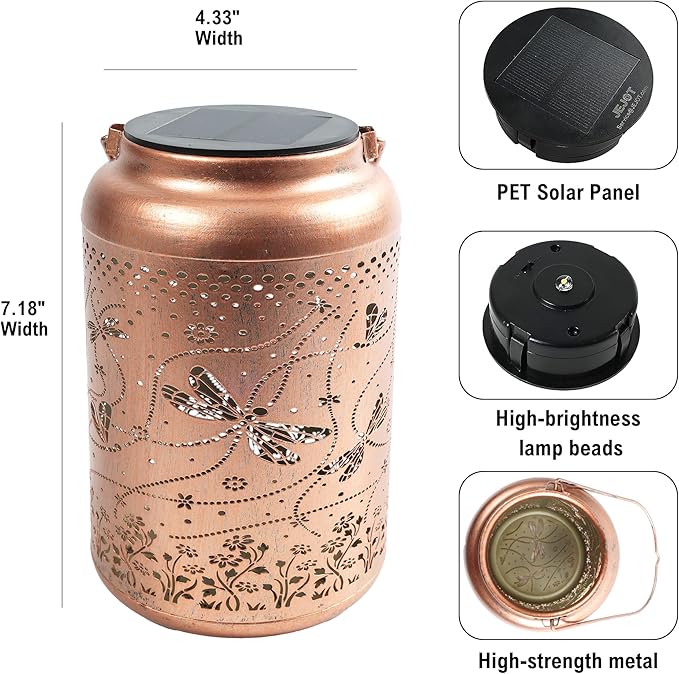Solar Lanterns Outdoor Waterproof,Dragonfly Solar Lantern Gift for Women Girl Mom Grandma ,High-Strength Metal Hanging Solar Lantern for Yard,Garden,Porch Landscape Deconrations-1 Pack