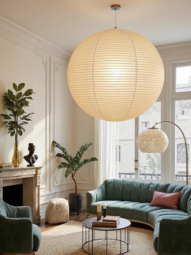 (21.65inch) Large White Round Paper Lamp Shade, Chinese Foldable Pendant Lampshade,Ceiling Rice Paper Lantern Indoor Decor for Bedroom,Living Room