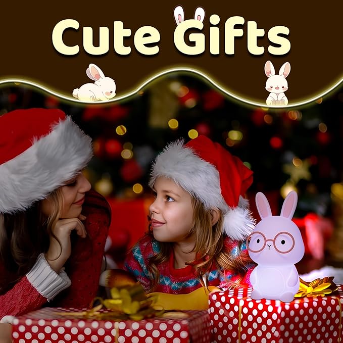 YuanDian Bunny Night Light with 8 Color Lights, Gift for Adults Teens and Babies, Decorate Kids' Bedroom with Cute Silicone Rabbit Nightlights, Animal Lamp Gift for Children and Toddlers