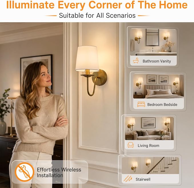 Rechargeable Wall Sconces Set of 2, 10000mAh Magnetic LED Bulb Wall Lights, 9 RGB Colors 3 CCT Dimmable, Battery Operated Cordless Wall Scone Lamp for Bedroom Living Room Home Decor