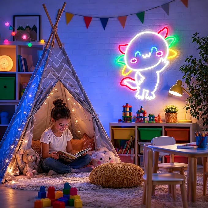 Axolotl Neon Sign Led Sign Neon Signs for Wall Decor Neon Lights | Salamander Led Light Up Sign, White Game Room Decor, Boys Girls Gift, Party, Wall Decor, 5V USB Powered