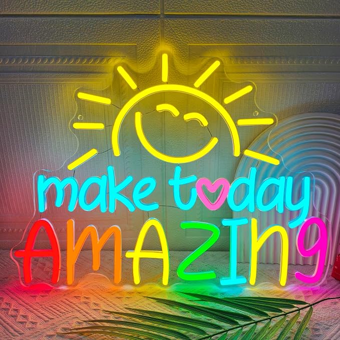 Make Today Amazing Neon Sign Inspirational Letter Neon Light for Wall Decor | Lemon Yellow Sunrise LED Neon Lights Sign for Classroom Office Bedroom Wedding Cafe Birthday Party Backdrop Decorations