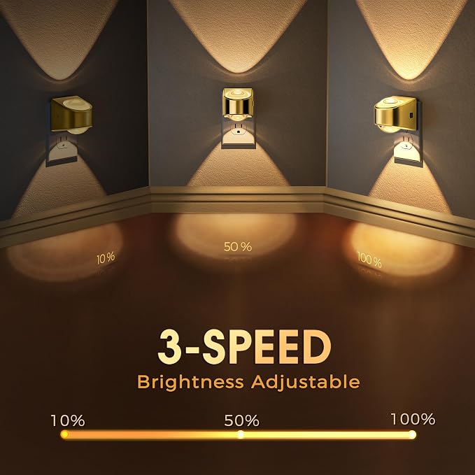 Projector Night Light, Rotating Gold Night Lights Plug into Wall | Dimmable, Soft White 3000K, Dusk to Dawn Light Sensor Nightlight, Kids, Bedroom, Nursery, Bathroom, Home Decor, Gaming Room