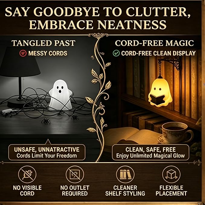 Library Lantern Bookshelf Lamp, Ghost Bookshelf Lantern with Warm LED Nightlight, Mini Nook Light for Bookshelf, Decorative Table Desk Luminaire, Halloween Bookshelf Decor for Book Lovers