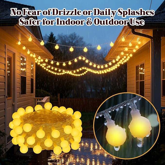 String Lights for Bedroom, 200 LED Globe Plug in Fairy Lights, 66FT Connectable Warm White Twinkle Lights with 8 Lighting Modes, Cozy Bed & Wall Decor, Waterproof for Outdoor Use