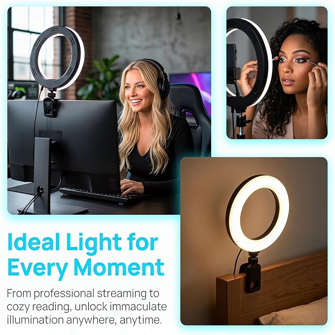6" Ring Light with Desk Tripod Stand and Clip | Video Conference Lighting, Monitor Laptop Computer Compatible, Zoom Call Live Streaming, Remote Working Learning