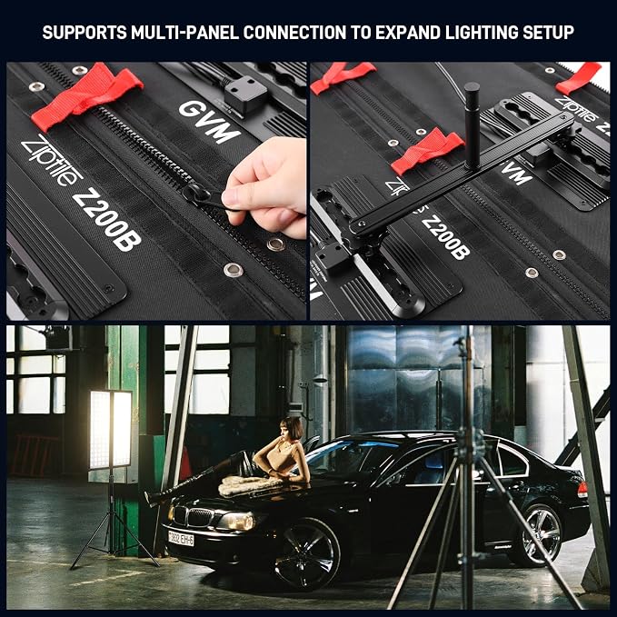 GVM 200W Bi-Color LED Light Panel, Z200B Ultra-Thin Expandable Soft Video Light 2700K–6800K CRI 97+, Modular Zipper Design, App & DMX Control Photography Light for Studio, Film & Live Streaming