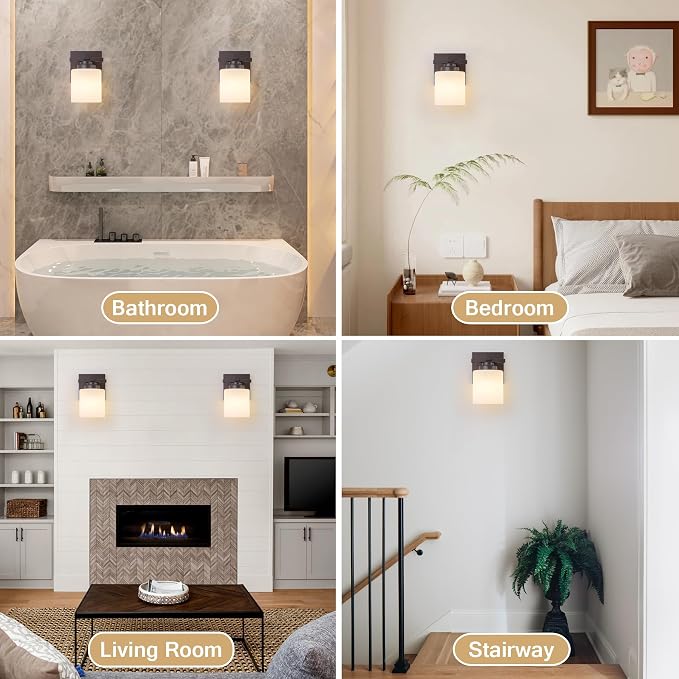 Modern Bathroom Light Fixtures Over Mirror, Vanity Lights for Bathroom Wall Sconces with Milky White Glass Shades, E26 Socket (Bulbs Not Included), 1 Light, Oil Rubbed Bronze