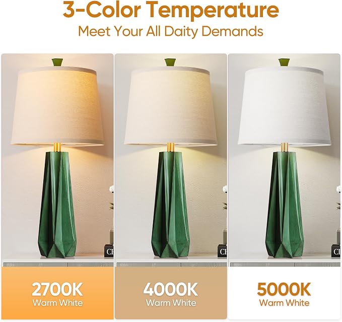 WIHTU 27" Resin Table Lamp Set of 2, Green Desk Lamp, Beside Lamp for Decor | Prism-shaped Lamp Body, Rotary Switch, E26 Base, With Linen Shade, Desk Lamps for Living Room, Bedroom, 2 Bulbs Included