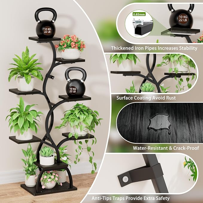 Plant Stand Indoor with Grow Light - 8 Tiered Corner Plant Shelf Indoor | 49" Plant Holder with Lights for Indoor Growing, Tall Lighted Flower Stand for Living Room, Balcony, Black